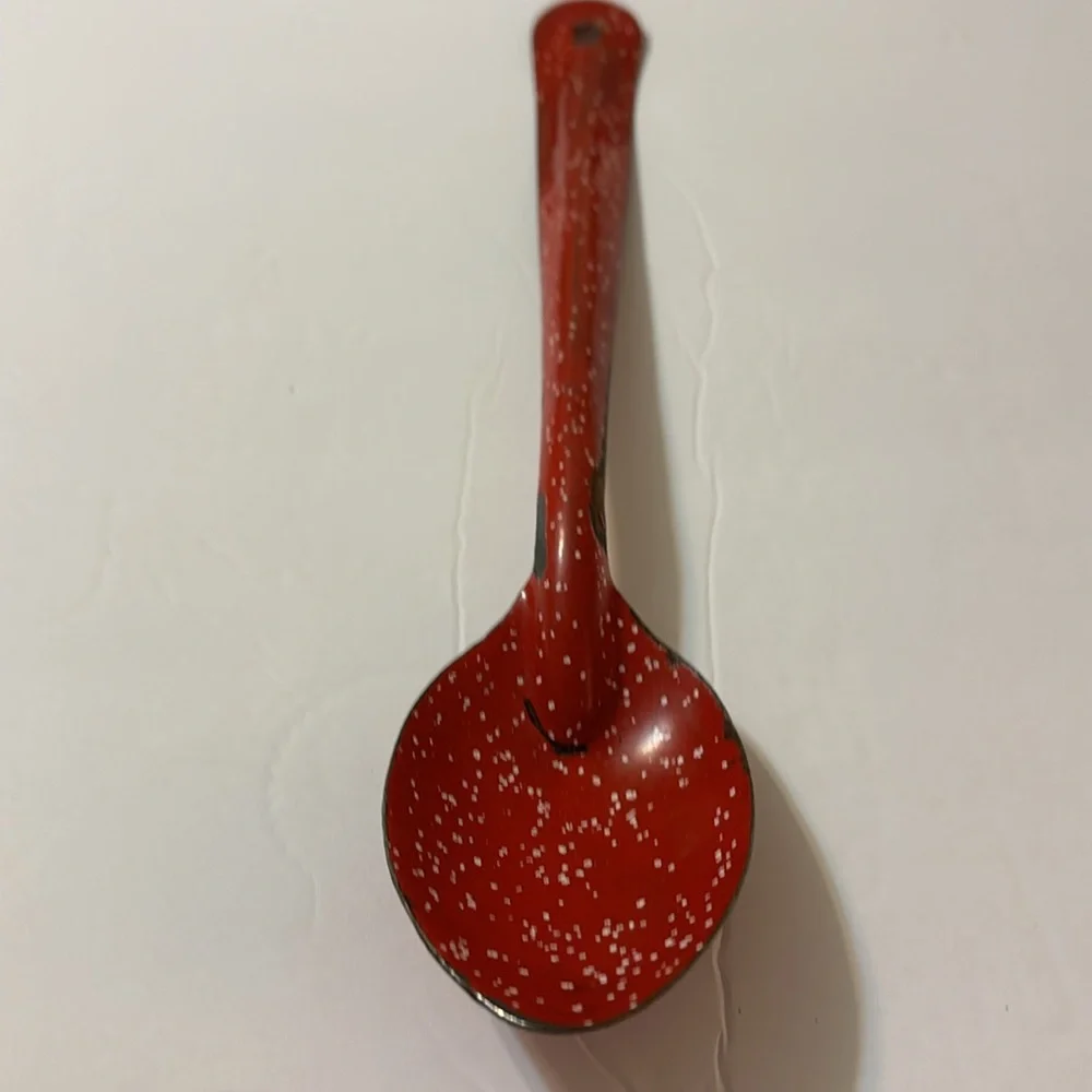 Vintage Red Graniteware Serving Spoon